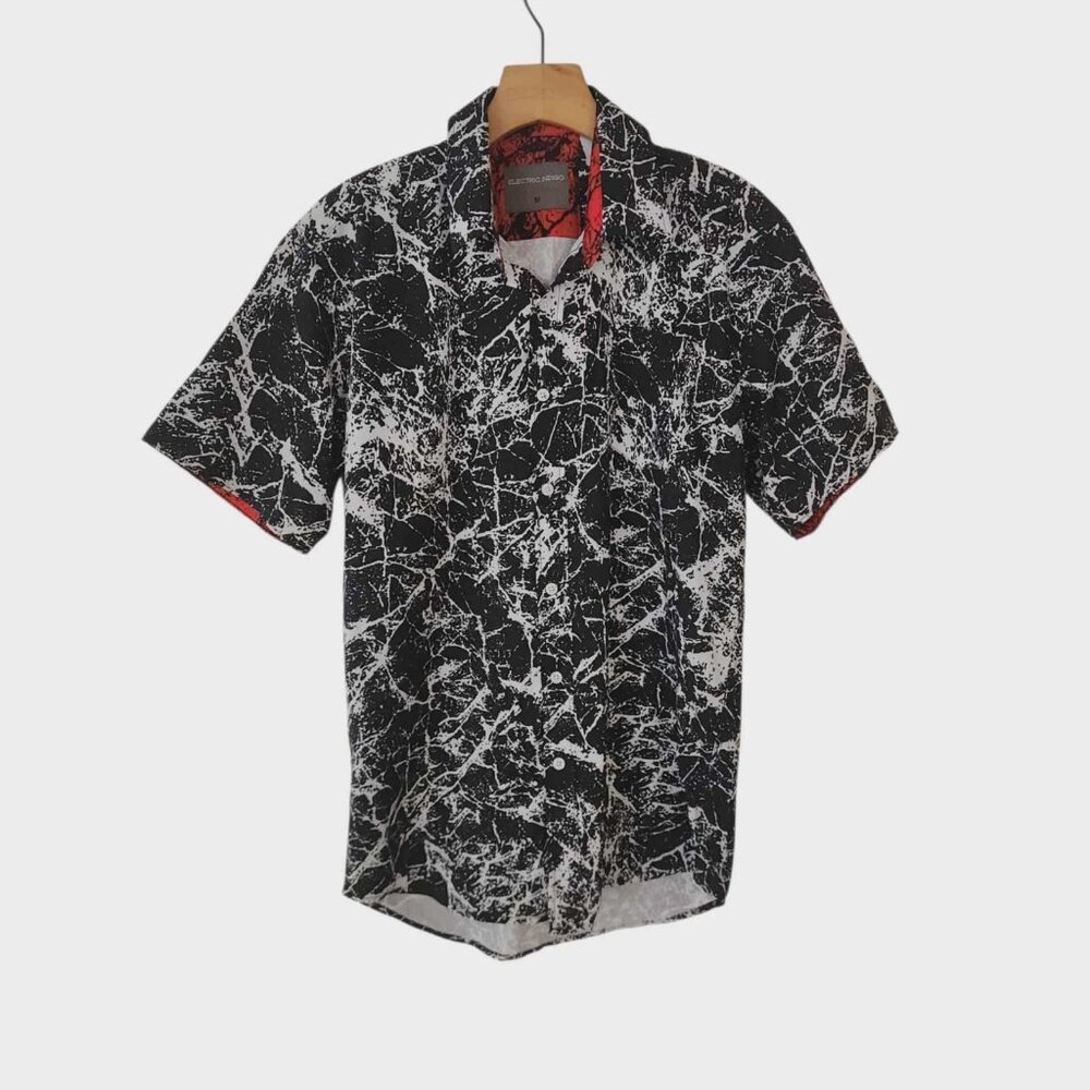 Electric Indigo Shirt‎ Black White Marble Print Button Up Stretch Mens Medium